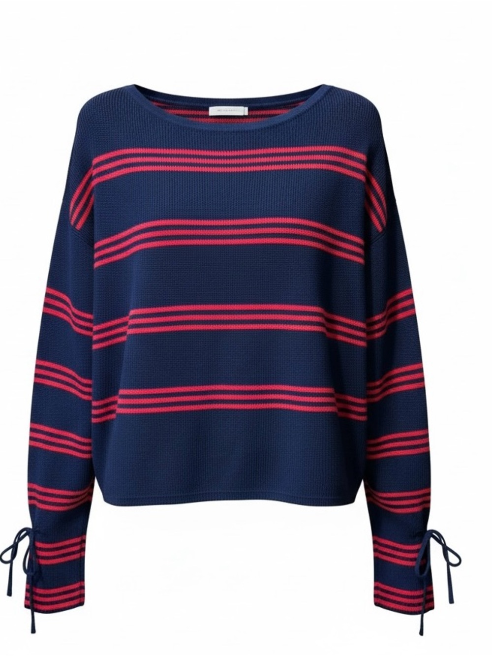 Anthropologie Maeve Striped Tie Cuff Boat Neck Sweater Navy Red XS
